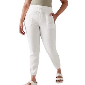 NWT Athleta Cabo Linen Jogger Pants White Size 16 Activewear Beach Travel Casual